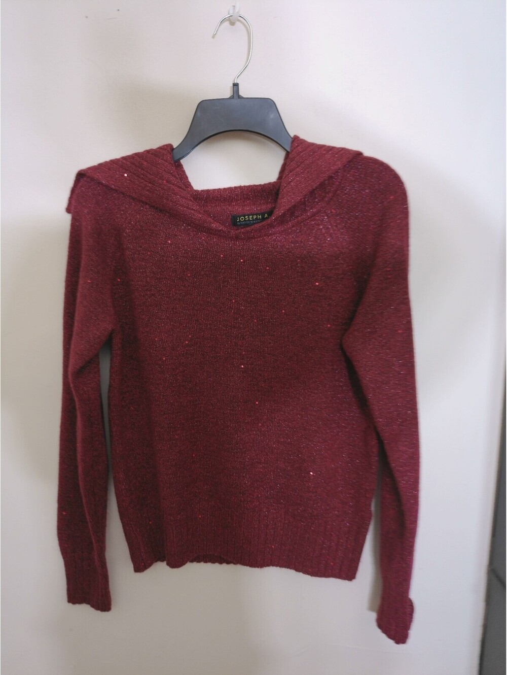 Joseph A Womens Cowl Neck Sweater Size S Burgundy Metallic Sequin Y2K Inspired‎